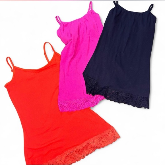 Y2K Bundle Lace Trim Camisoles - Orange, Pink, and Black - Picture 1 of 2